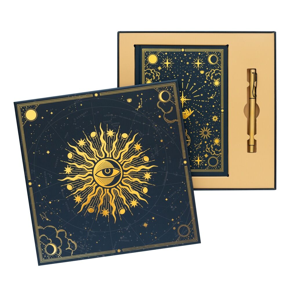 Set Astral ERIK con cuaderno azul y dorado, bolígrafo y caja de regalo