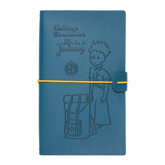 Cuaderno de viaje azul de El Principito con banda elástica amarilla