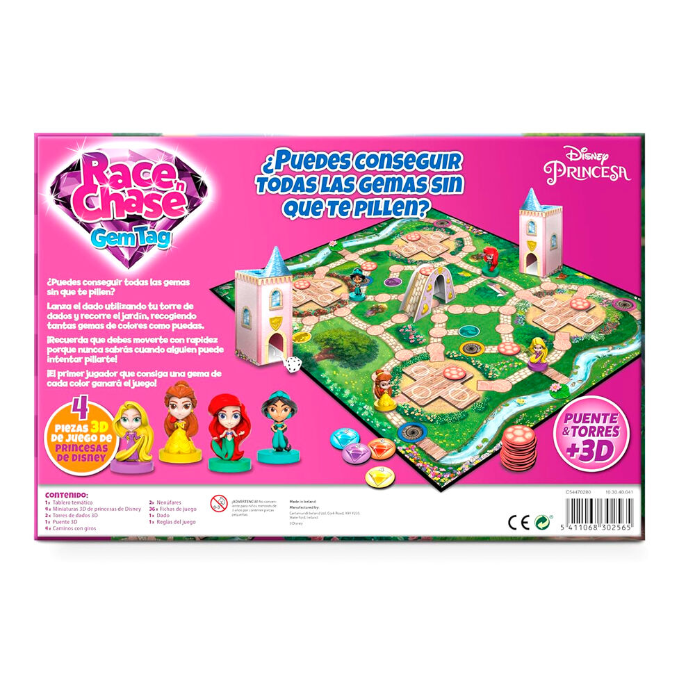 Juego de mesa Race Chase Gem Tag de Princesas Disney con tablero, figuras, gemas y torres - 4