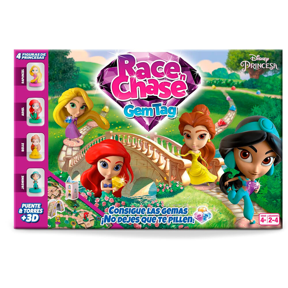 Juego de mesa Race Chase Gem Tag de Princesas Disney con tablero, figuras, gemas y torres - 5