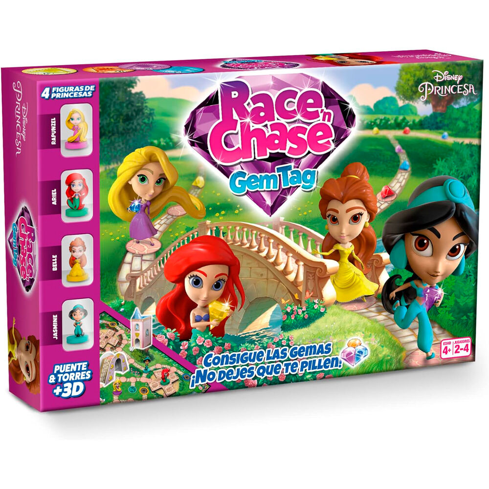 Juego de mesa Race Chase Gem Tag de Princesas Disney con tablero, figuras, gemas y torres - 2