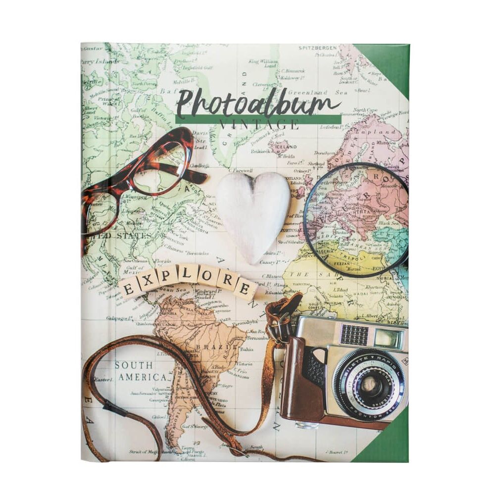 Álbum de fotos autoadhesivo Viaje Vintage ERIK con mapa y cámara