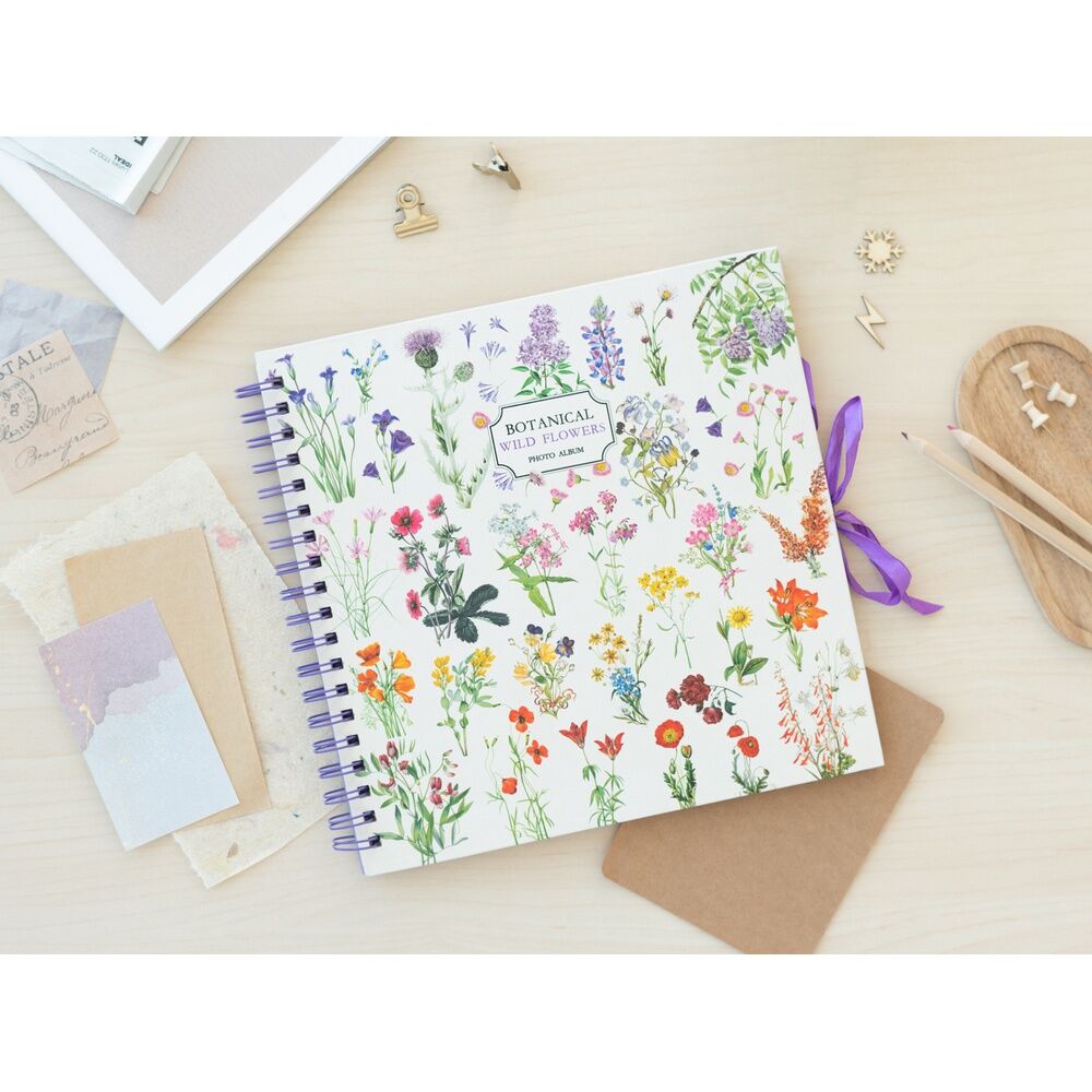 Álbum de fotos scrapbook ERIK con cubierta de flores silvestres y cinta morada - 5