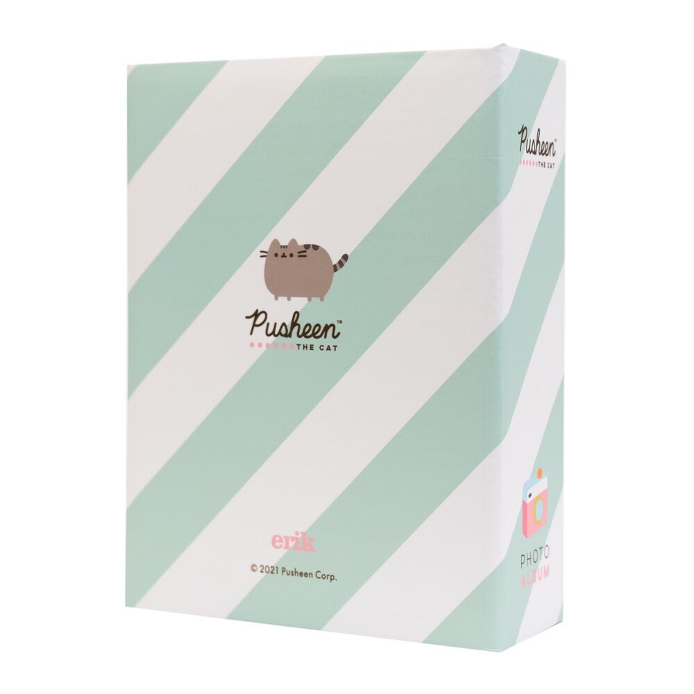 Álbum de fotos Pusheen con rayas verde menta y mensaje en portada - 3