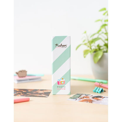 Álbum de fotos Pusheen con rayas verde menta y mensaje en portada - 5