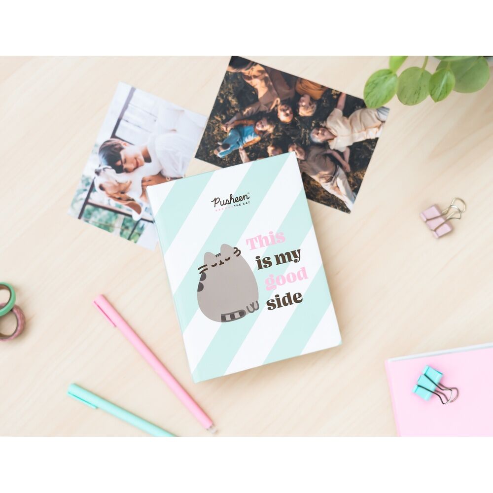 Álbum de fotos Pusheen con rayas verde menta y mensaje en portada - 6