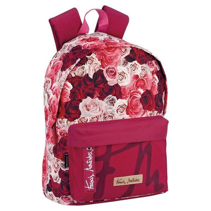 Mochila PERONA con estampado de rosas y bolsillo frontal