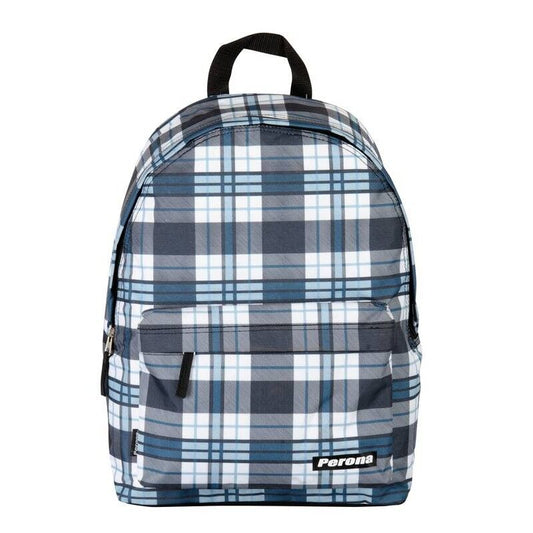 Mochila Perona de cuadros azules, blancos y grises