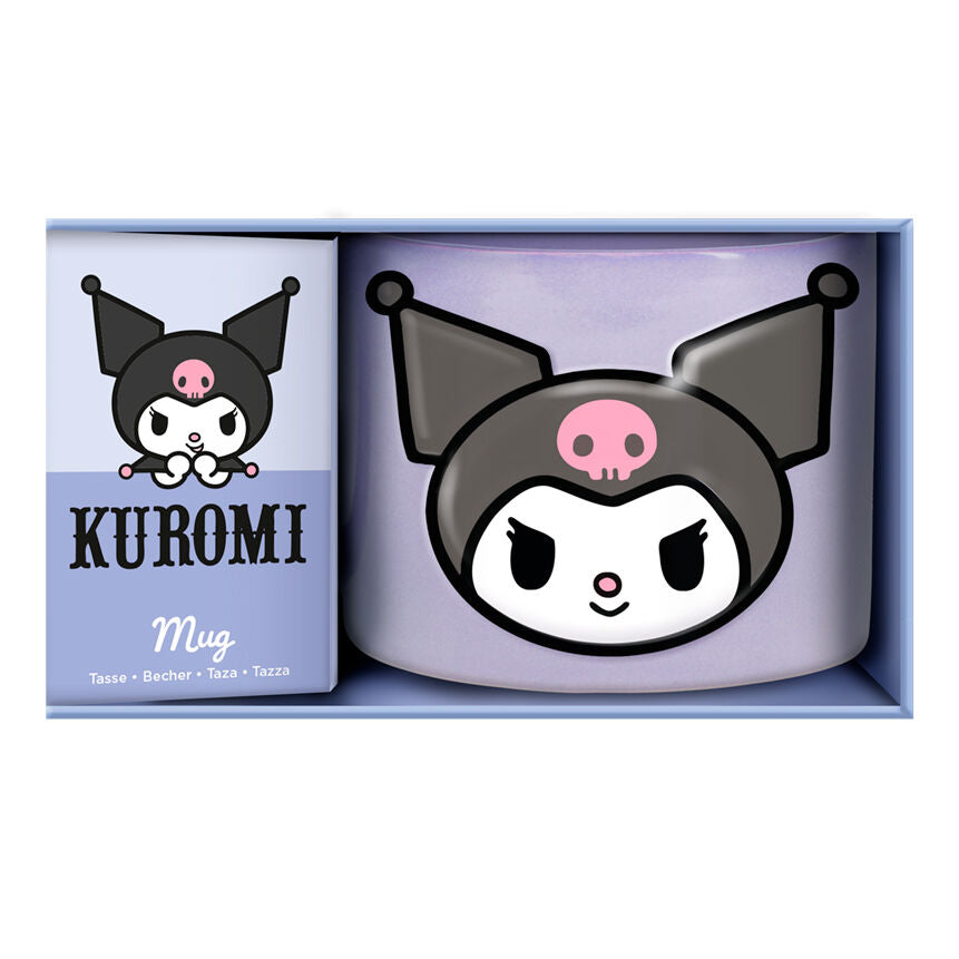 Taza de cerámica Kuromi Hello Kitty de 400 ml en tonos negro, blanco, rosa y lila