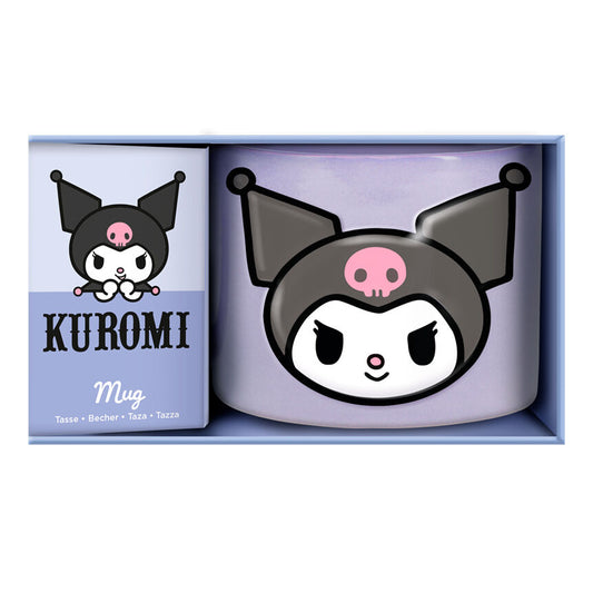 Taza de cerámica Kuromi Hello Kitty de 400 ml en tonos negro, blanco, rosa y lila