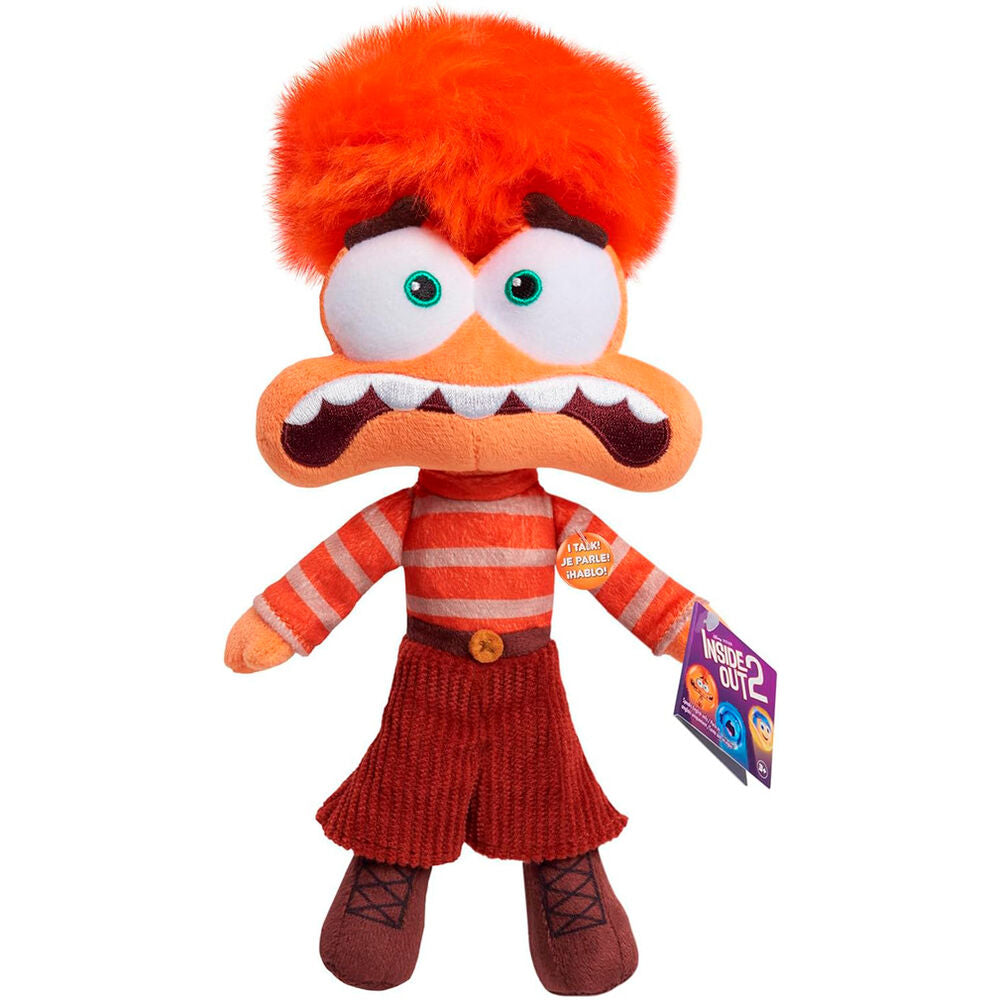Peluche de Ansiedad de Inside Out 2 con pelo naranja y ropa a rayas