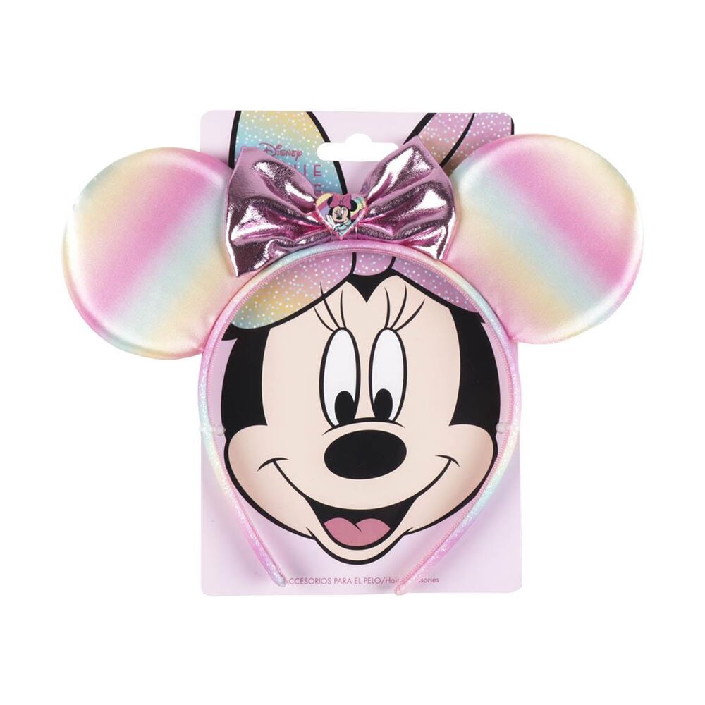 Diadema rosa de Minnie Disney con orejas y lazo metalizado