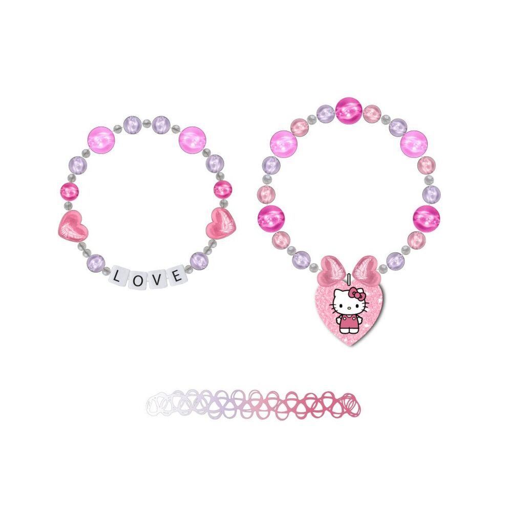 Conjunto de pulseras rosas de Hello Kitty con corazones y detalle LOVE - 2