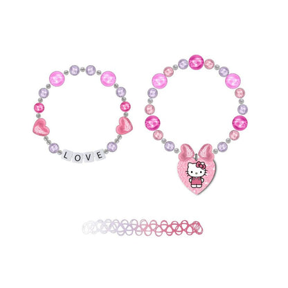 Conjunto de pulseras rosas de Hello Kitty con corazones y detalle LOVE - 2