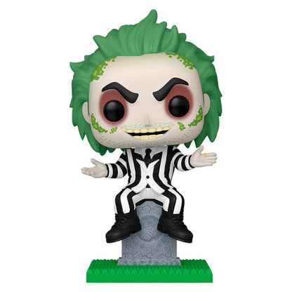 Figura Funko POP de Bitelchus Beetlejuice sobre una lápida