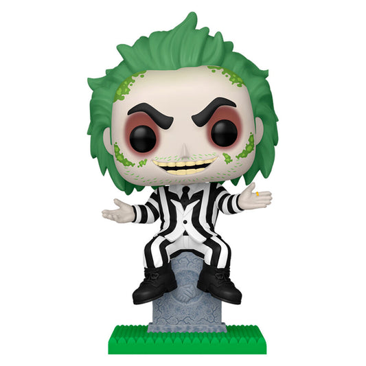 Figura Funko POP de Bitelchus Beetlejuice sobre una lápida