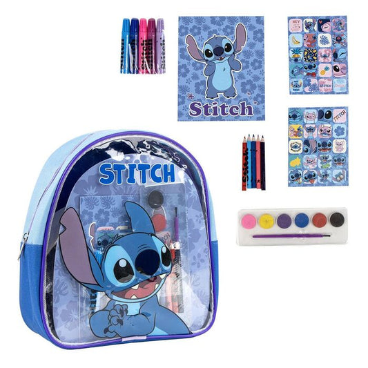Set de papelería Stitch Disney con mochila azul y material de dibujo