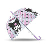Paraguas manual de Kuromi Hello Kitty con estampado rosa y mango lila