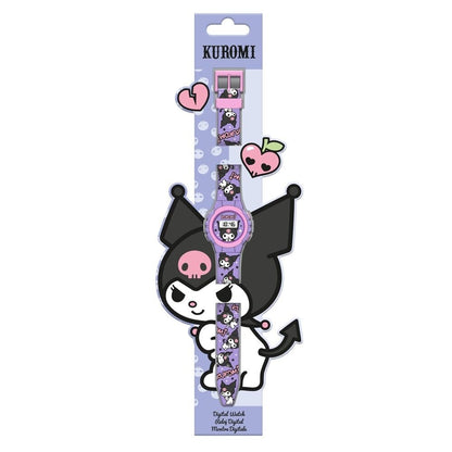 Reloj digital morado de Kuromi Hello Kitty con correa estampada