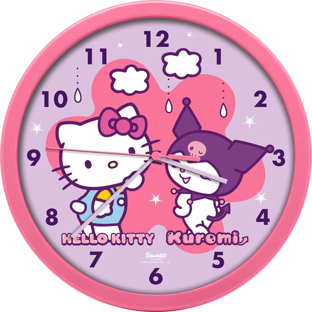 Reloj de pared rosa de Hello Kitty y Kuromi