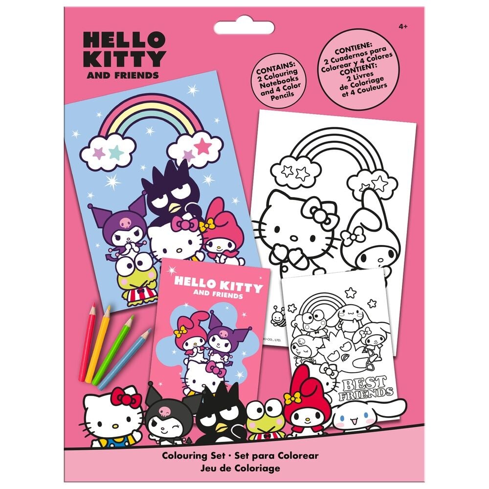 Set para colorear Hello Kitty and Friends con dos cuadernos y cuatro lápices de colores