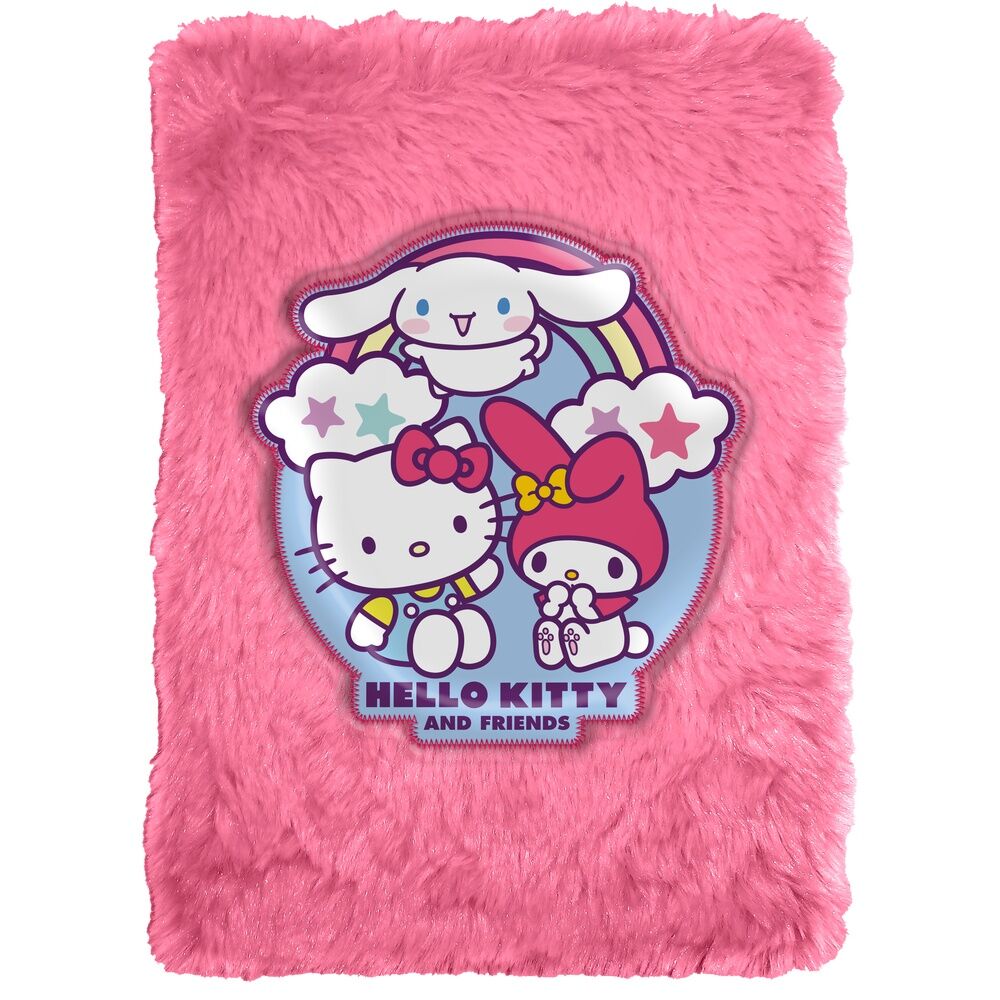Cuaderno de peluche rosa A5 Hello Kitty and Friends