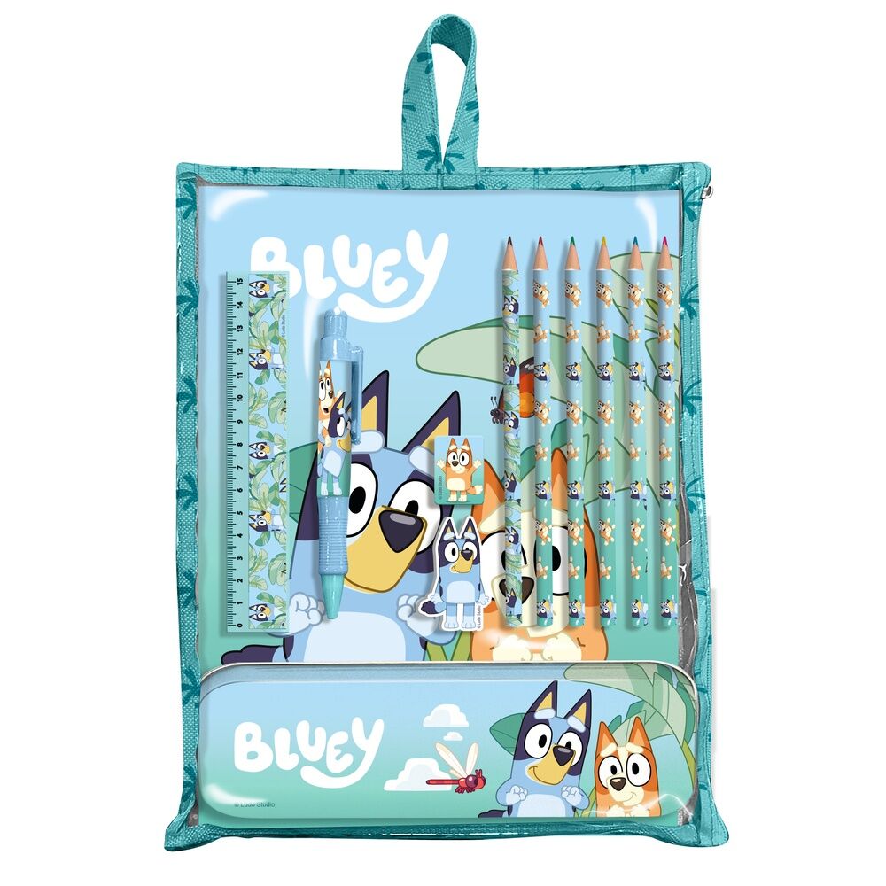 Set de papelería Bluey con estuche, lápices y accesorios