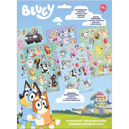Set de cinco hojas de pegatinas de Bluey