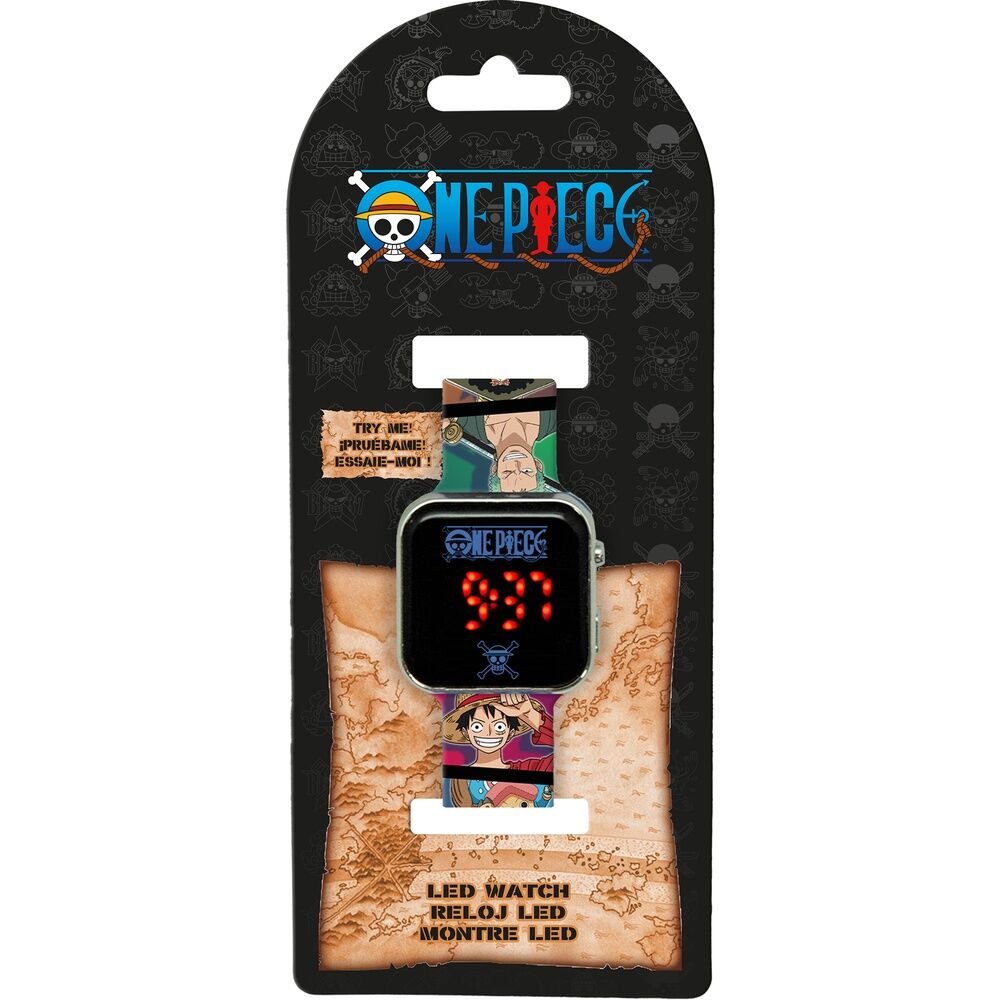 Reloj LED One Piece con correa estampada y pantalla roja