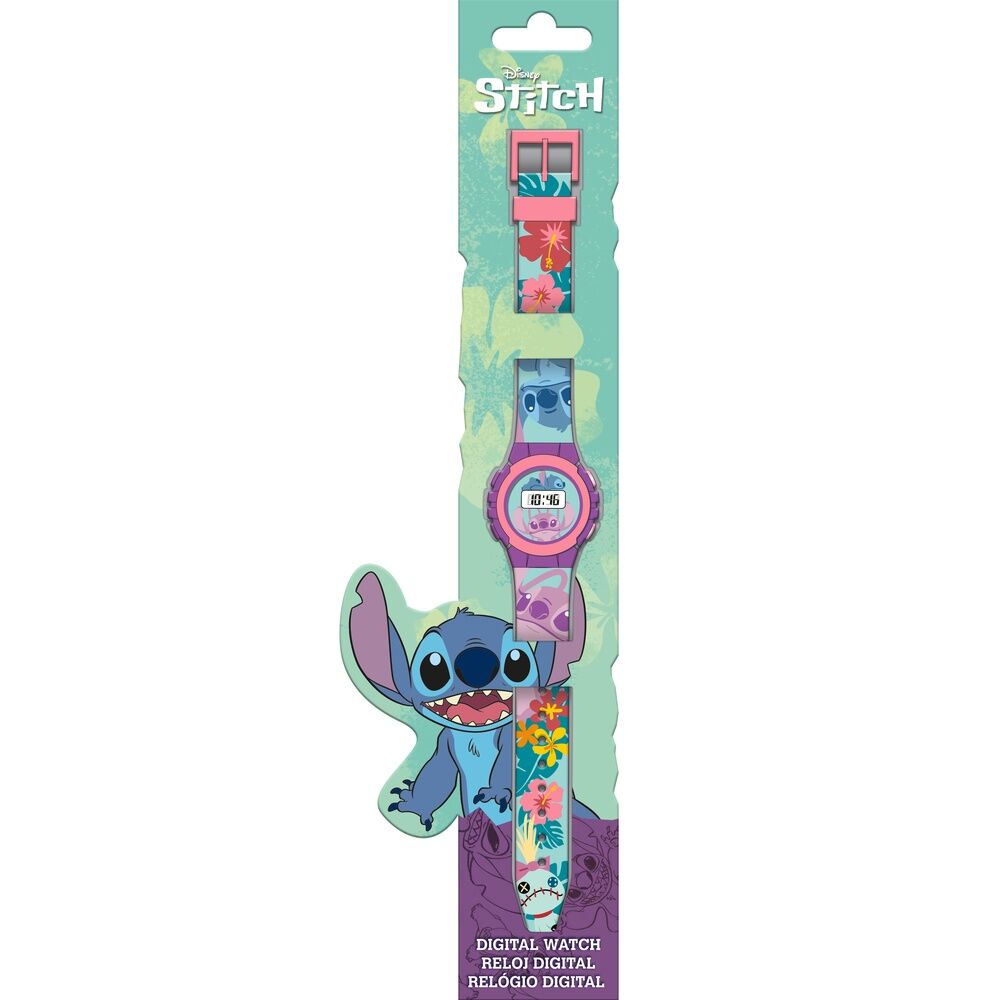 Reloj digital rosa y morado de Stitch Disney con correa estampada