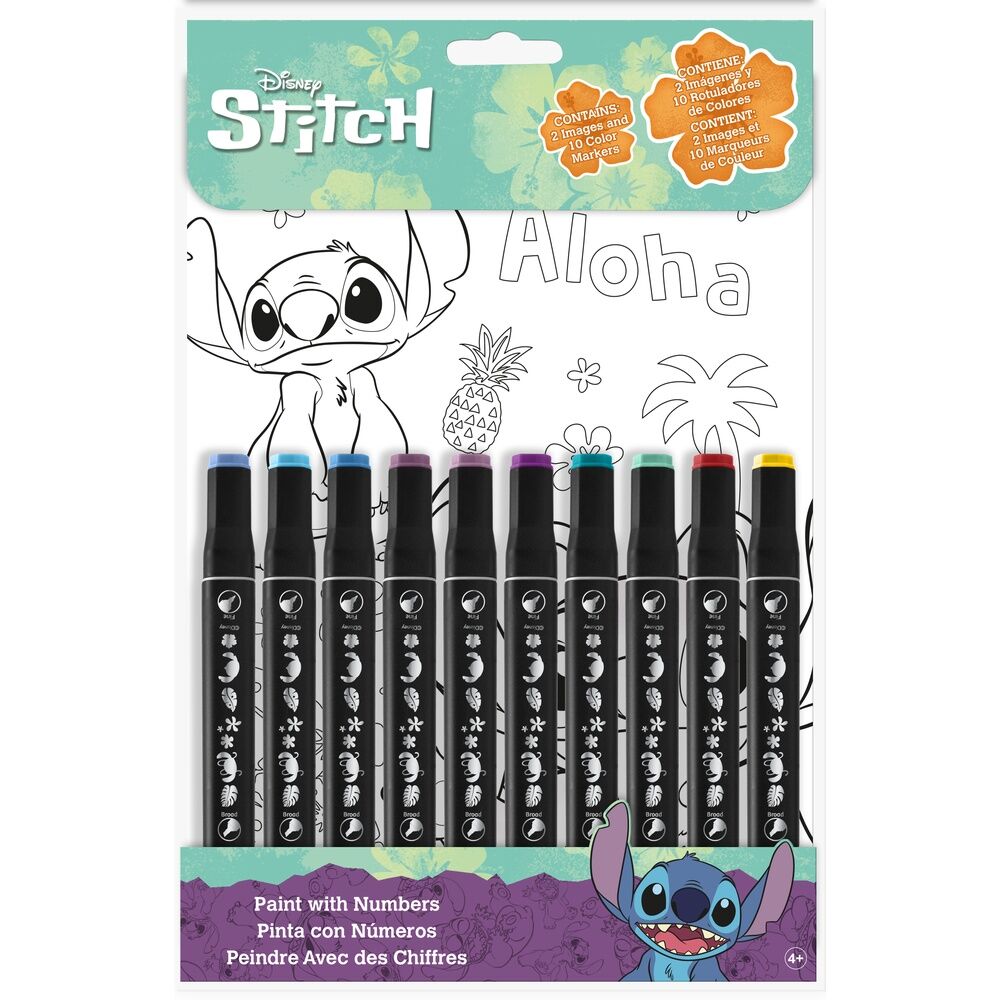 Set Pinta con Números de Stitch Disney con 10 rotuladores
