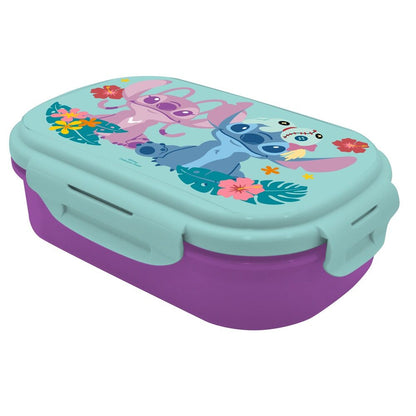 Sandwichera fiambrera Stitch Disney turquesa y morada con cubierto