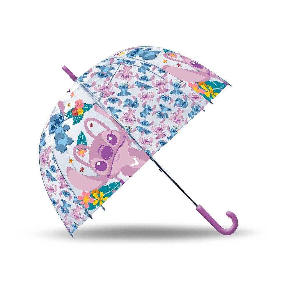 Paraguas transparente de Stitch Disney con estampado y mango morado