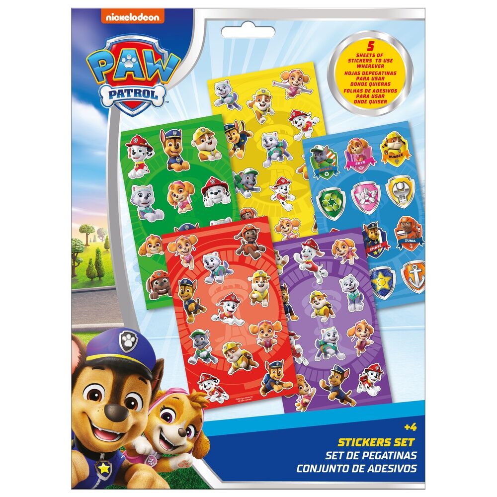 Set de cinco hojas de pegatinas PAW Patrol