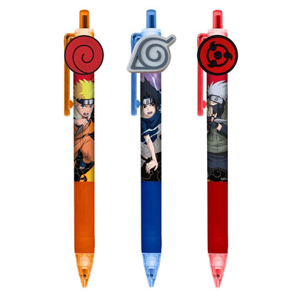 Blíster con tres bolígrafos Naruto Shippuden decorados con personajes y toppers - 2