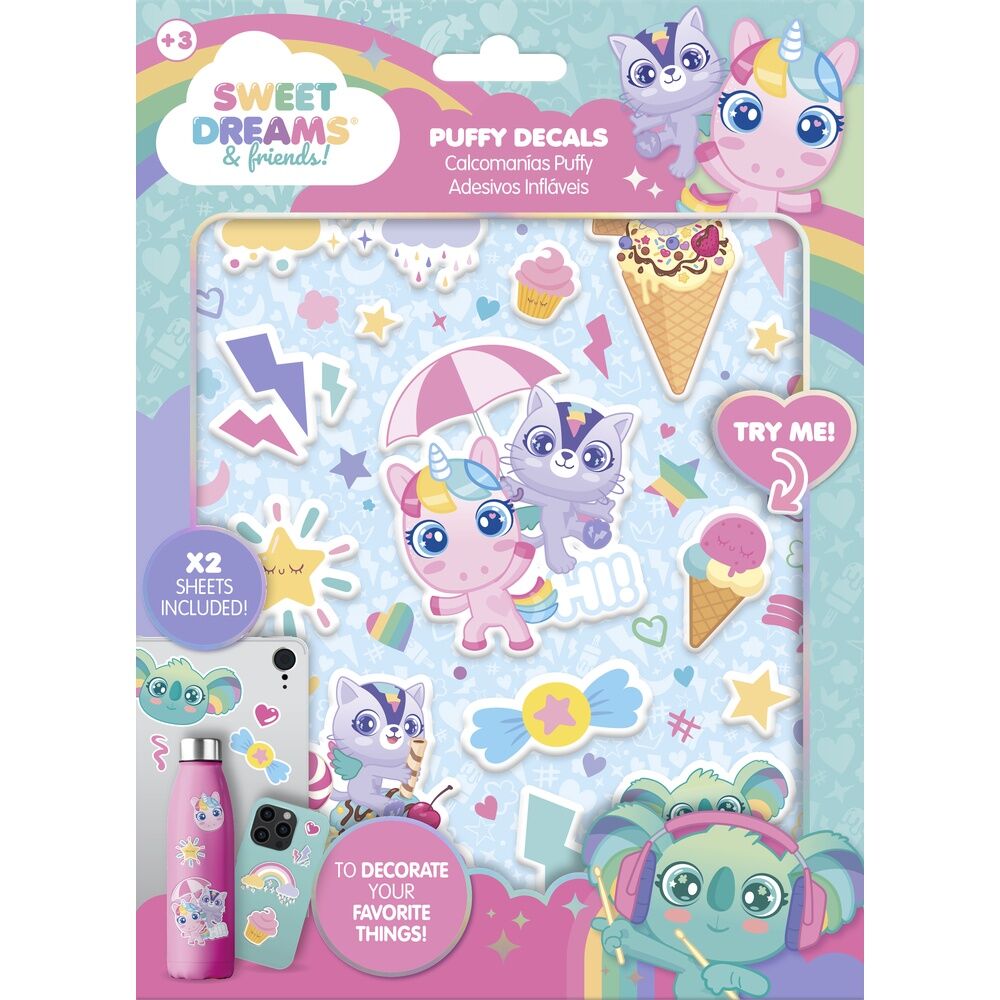 Set de pegatinas Puffy Sweet Dreams con unicornios y gatitos - 2