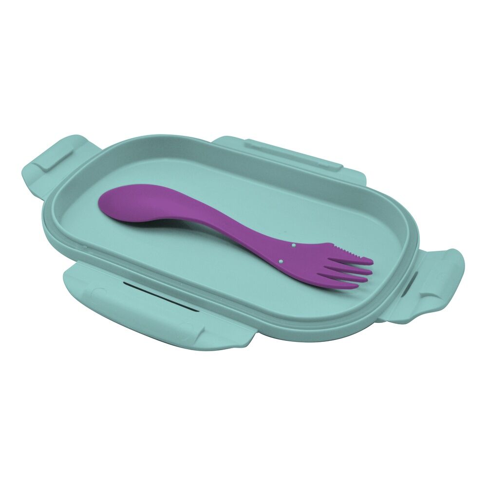 Sandwichera fiambrera Stitch Disney turquesa y morada con cubierto - 3
