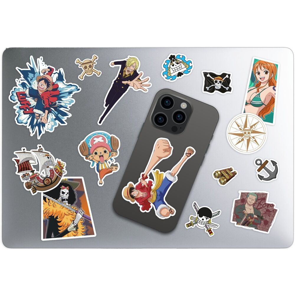 Set de pegatinas removibles One Piece con personajes y emblemas a color - 3