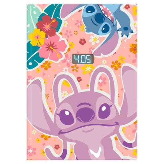 Cuaderno Stitch Disney rosa con reloj LED y estampado floral