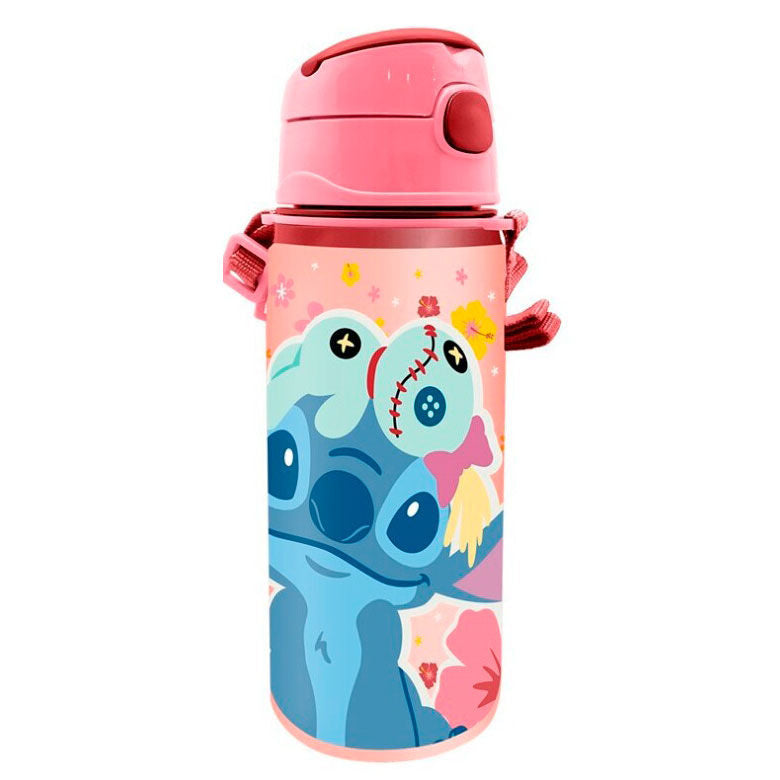 Cantimplora de aluminio rosa de Stitch Disney con motivos florales