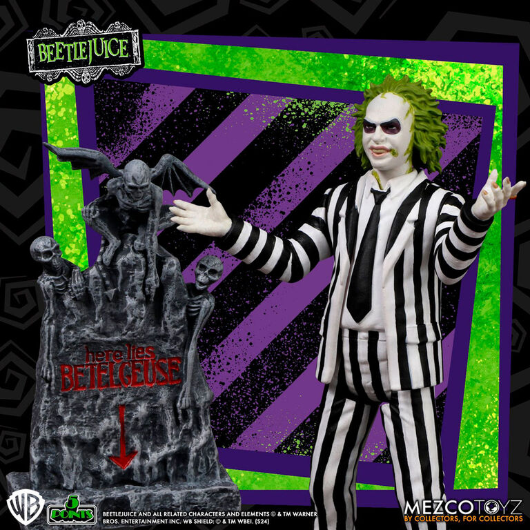 Figura de Beetlejuice con traje de rayas y lápida - 2