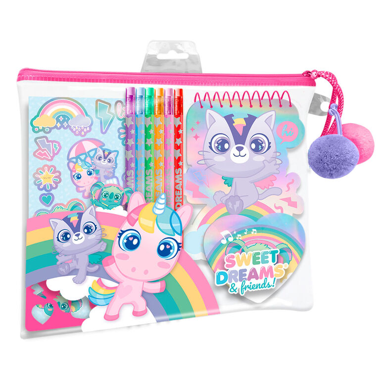 Set de papelería Sweet Dreams con estuche, cuaderno y rotuladores