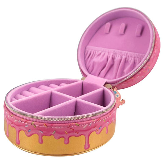 Joyero redondo Donut Sweet Dreams rosa y dorado abierto
