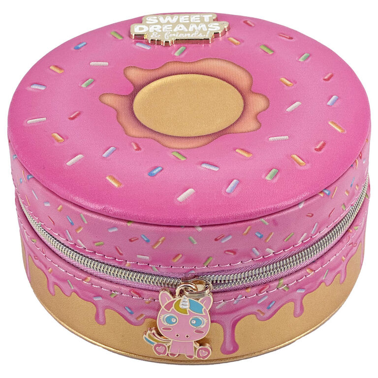 Joyero redondo Donut Sweet Dreams rosa y dorado abierto - 2