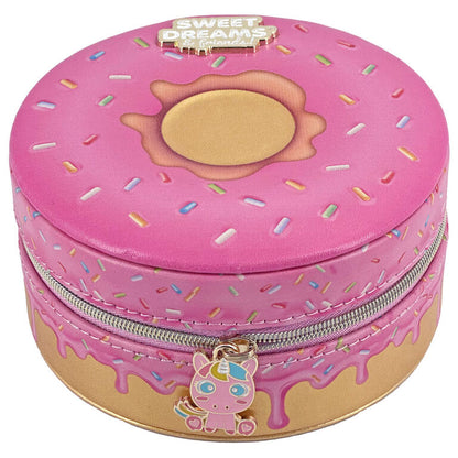 Joyero redondo Donut Sweet Dreams rosa y dorado abierto - 2