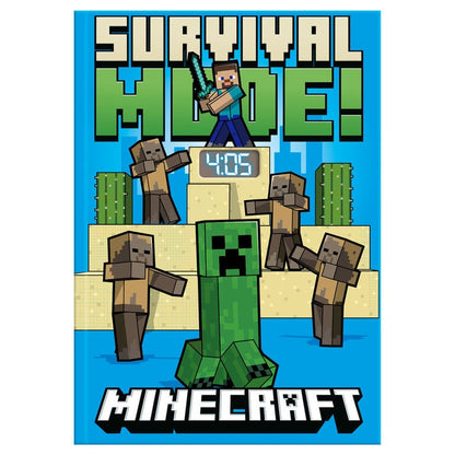 Cuaderno Minecraft con reloj LED y personajes pixelados