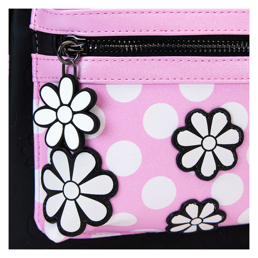Mochila Minnie Loungefly negra y rosa con lunares y flores - 6