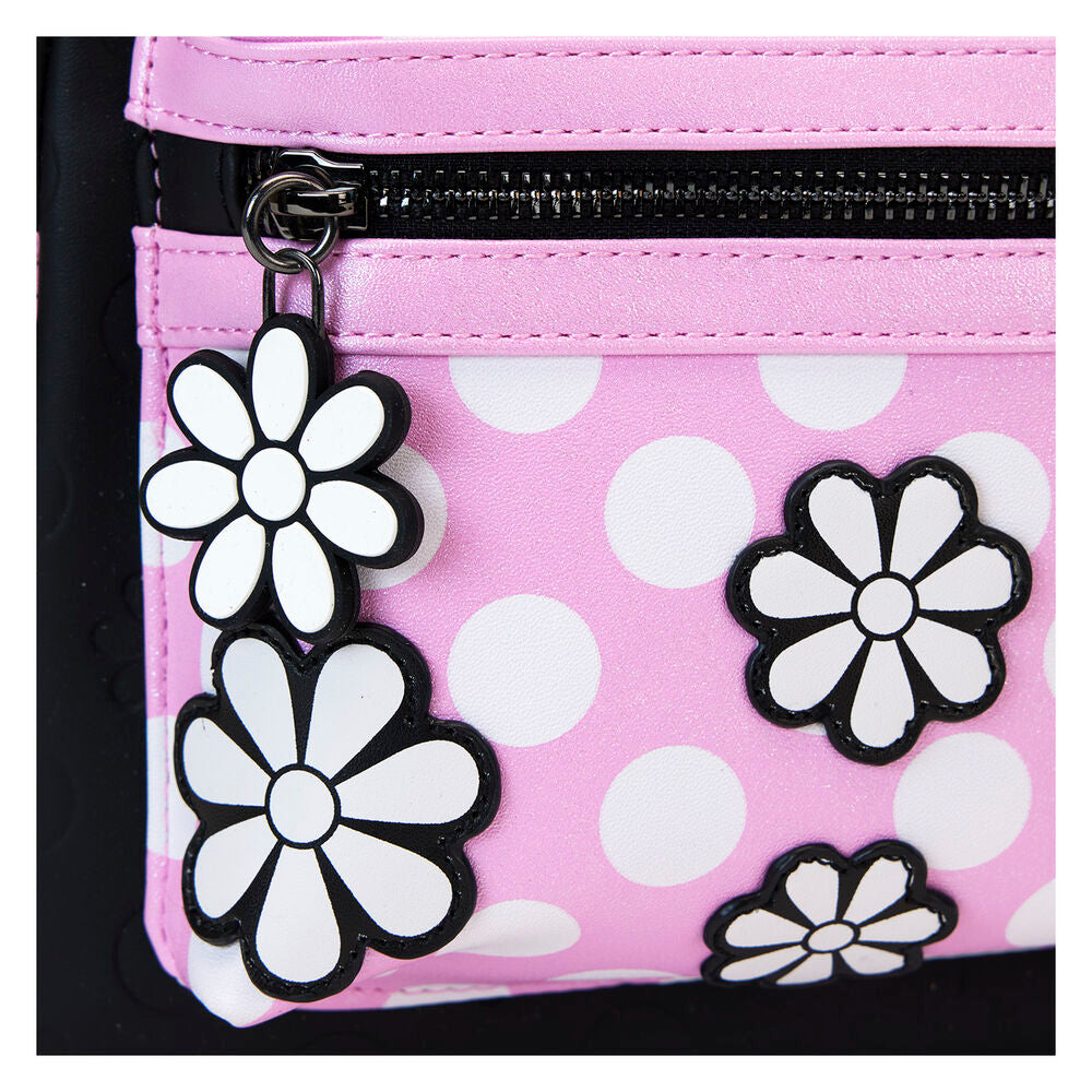 Mochila Minnie Loungefly negra y rosa con lunares y flores - 6