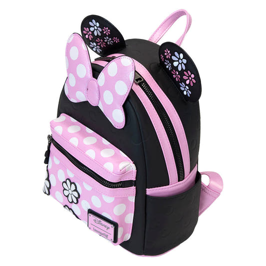 Mochila Minnie Loungefly negra y rosa con lunares y flores - 2