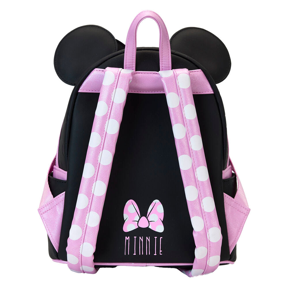 Mochila Minnie Loungefly negra y rosa con lunares y flores - 3